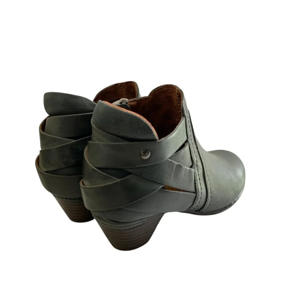 Cobb Hill Leather Ankle Booties Womens 6W Gray Zip‎ Round Toe Block Heel Comfort